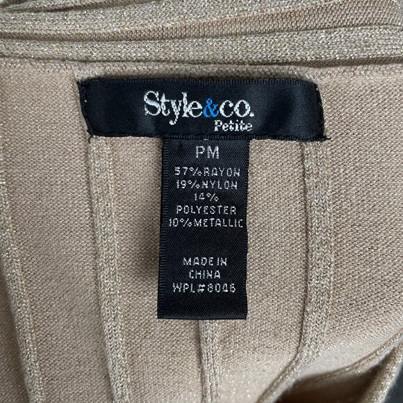 00s y2k Gold Metallic Knit Ribbed V-Neck Sweater Pullover Shimmery Top Petite M - Picture 5 of 10